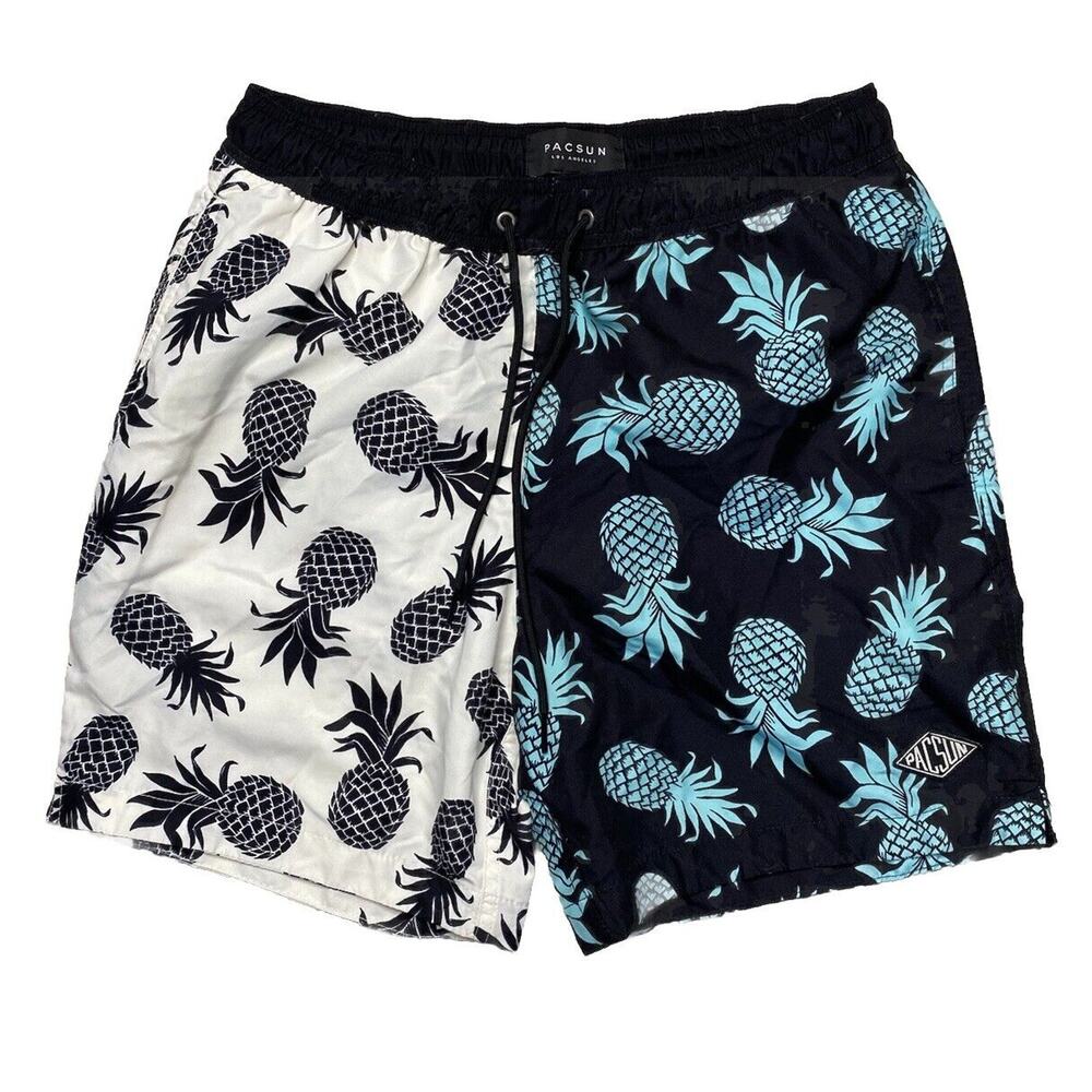 PacSun Swim Trunks Men's Medium Beach Swim Shorts Pineapple Preppy Pockets Lined